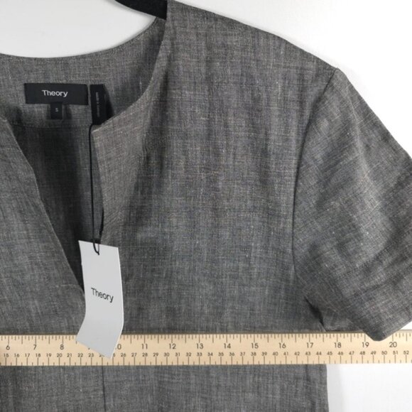 NWT Theory LINEN Blend SLIT FRONT SHIFT Sharkskin Crunch Mini Dress MEDIUM - Picture 10 of 15